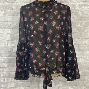 Maurices metallic floral front tie blouse thumbnail 2