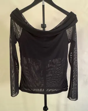 Wild Fable XL Black Sheer Mesh Off Shoulder Long Sleeve Top Y2K MSRP $28 thumbnail 1