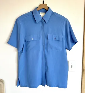 Vintage 100% Silk Short Sleeve Camp Shirt Christie & Jill Blouse Coastal Granny thumbnail 1