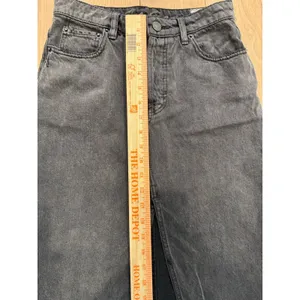 We The Free People Sz 24 Distressed Black Fade Denim Front Slit Midi Skirt EUC‎ thumbnail 5