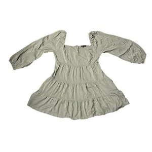 Shinestar Sage Green Tiered Babydoll Dress‎ Peasant Cottagecore Earthy Neutral thumbnail 2