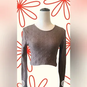 Zara Brown Fitted Long Sleeve Crop Top thumbnail 3