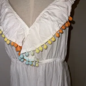White Dress with Colorful Pom-Pom Accents perfect for Beach Sz L thumbnail 4