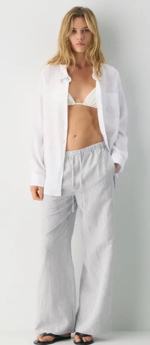 Aritzia The Lodge Pant Cruiselinen Striped Wide Leg XL NWT thumbnail 1