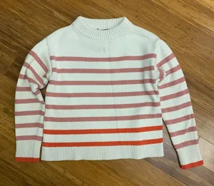 Ann Taylor Striped Sweater Womens‎ Size Small Mock Neck Pullover Knit Top Ivory thumbnail 1