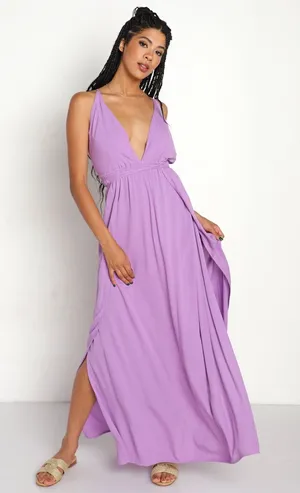 Indah River Triangle Sleeveless Long Maxi Dress Violet Purple Small Beachy Boho thumbnail 1