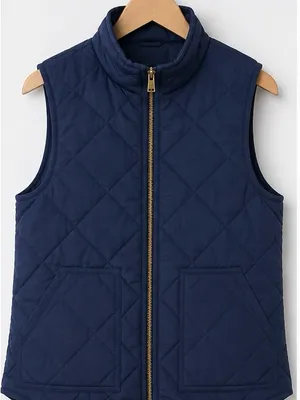 J. Crew Navy Quilted Sleeveless Zip Vest with Gold Zip thumbnail 2