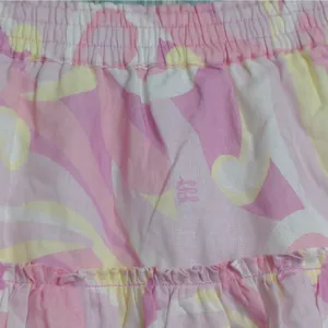 Hill House The Paz Skirt Mini Candy Kaleidoscope Pink Linen Ruffle L New thumbnail 3
