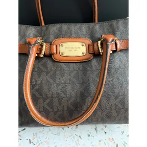 Michael Kors Hamilton Satchel Brown Logo PVC Leather Preppy Classic Tote Bag thumbnail 8