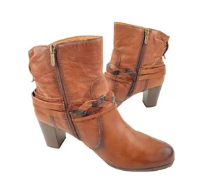 *Pikolinos Heeled Ankle Booties Womens Size 40 Brown Leather Zip Braided Strap thumbnail 8