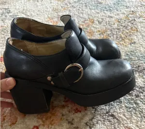 American Eagle Vintage Grunge Divine Black Leather Platform Chunky Block Shoes 6 thumbnail 1