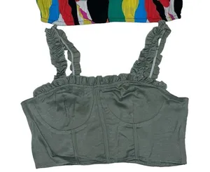 Cider 2 - Bandeau Crop Smocked Top‎ Women's Size XL Green & Multi Color NWT thumbnail 1