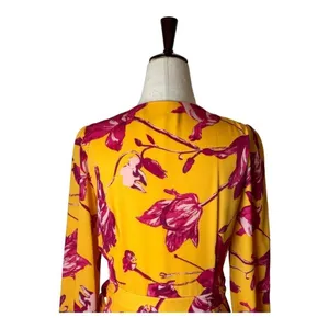 Color Me Courtney Dress Womens Small Yellow‎ Red Floral Print Eleanor Wrap Midi thumbnail 6