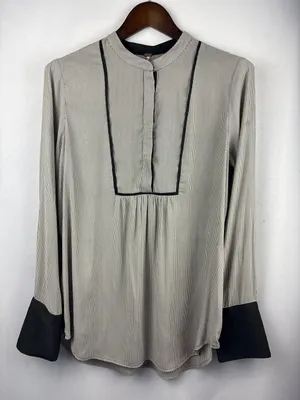 Women’s Free People Large Black & White Pinstriped Blouse thumbnail 1
