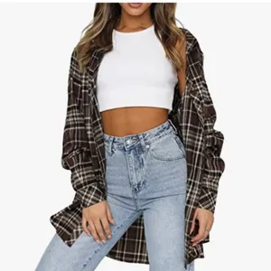 LaCozy Women’s Oversized Flannel Shirt in Brown Plaid thumbnail 4