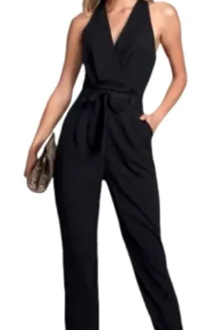 Lulus black jumpsuit women’s haltertop size XS belted thumbnail 1