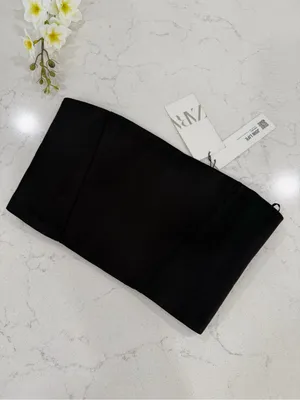 Zara Black Strapless Crop Top with Structured Fit thumbnail 3