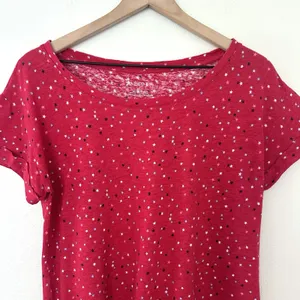 Talbots 100% Linen Cotton Blend Red Stars T Shirt XS Coastal Patriotic Beachy thumbnail 3