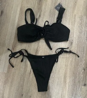 Zaful Black Textured Bikini Set xl thumbnail 1