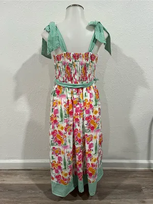 Entro Floral Striped Tea Midi Dress Size Small thumbnail 4