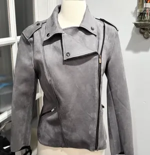 KUT from the Kloth Faux Suede Grey Moto Jacket thumbnail 1