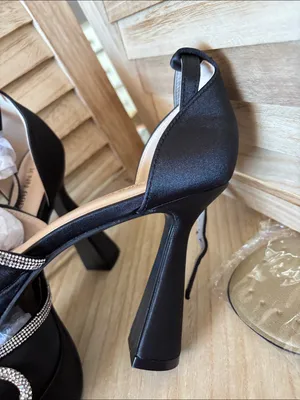 Jenn Ardor Black Satin Pointed-Toe Slingback Heels Crystal Bow 8.5 Brand New thumbnail 5