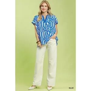 Umgee Geometric Print V-Neck Short Sleeve Top - Large thumbnail 5