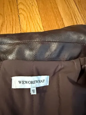 WeWoreWhat Dark Brown faux vegan Leather Bomber Jacket oversized zip moto XS thumbnail 3