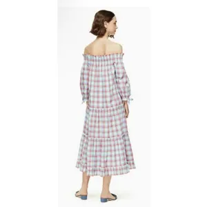 KATE SPADE Plaid Madras Off Shoulder Dress Size Medium Ruffle Tiered Picnic thumbnail 2