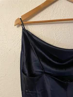 NWOT Petal & Pup Navy Satin Cowl Midi Slip Persia Dress Size 10 thumbnail 8
