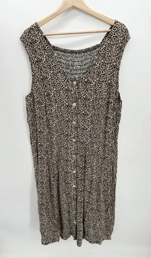 MSK Women Midi Dress‎ 22W Rayon Leopard Print Sleeveless Smocked Button Sundress thumbnail 1