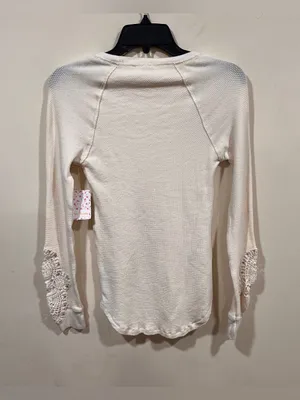 FREE PEOPLE Ivory Thermal Top Masquerade Cuff Long Sleeve Waffle Knit Cream Sz L thumbnail 7