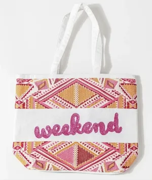 509 Broadway Pink and Orange Geometric Weekend Tote (37) thumbnail 1