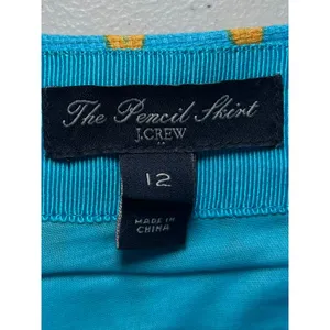 J. Crew The Pencil Skirt 12 100% Cotton‎ Lined Blue Geometric Basketweave B8203 thumbnail 4