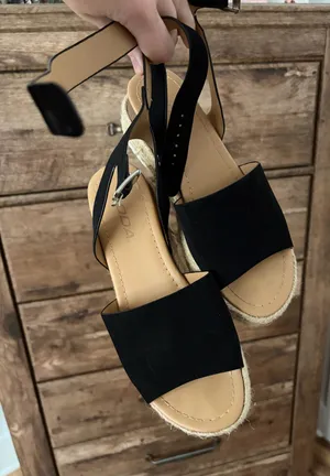 Soda Black Platform Sandals Espadrille thumbnail 1