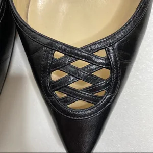 Jimmy Choo Black Leather Pointed Toe Lattice Cutout Flats Size 35 Made in Italy thumbnail 2