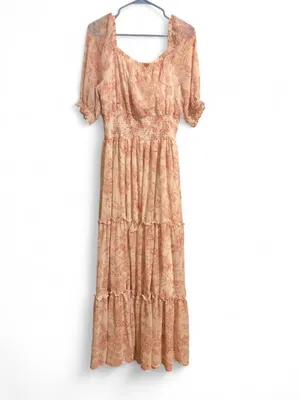 Baltic Born Cream and Peach Floral Tiered Maxi Dress Sz XL thumbnail 2