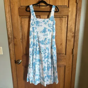 Joie White Midi linen blend beach Dress with Blue Botanical Print Size 6 thumbnail 9