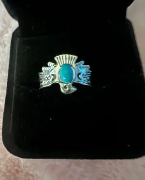 Beautiful Stainless Steel Bohemian Faux Turquoise and Silver Ring Size 7 thumbnail 2