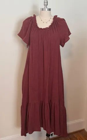 Anthropologie Maeve Burgundy Maxi Dress thumbnail 1