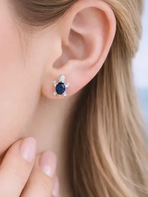 Blue Turtle Crystal Stud Earrings thumbnail 2