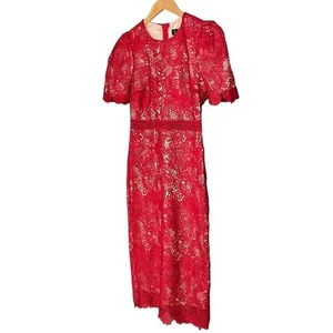 NWT Lulus Amore Dress Size XS Red Crochet Lace Midi Wedding Guest Cocktail Date thumbnail 8