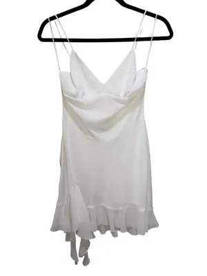 Zara White Satin Drapey Back Ruffle Hem Mini Slip Dress NWT Size S thumbnail 5