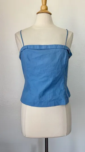 Vintage 90s Y2K Solid Blue Cropped Tank Top Size 14 thumbnail 1