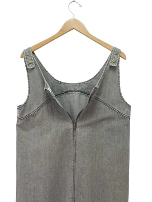 Natural Life JJ Denim Jumper Dress Large Stone Gray Frayed Hem Pinafore Pockets thumbnail 8