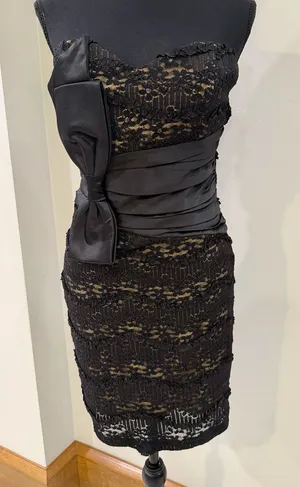 Mystic black bow lace sequin formal homecoming dress size M thumbnail 1