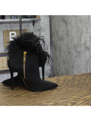 Michael Michael Kors Womens Whitby Feather Trim Pointed Toe Booties Black 5M thumbnail 6