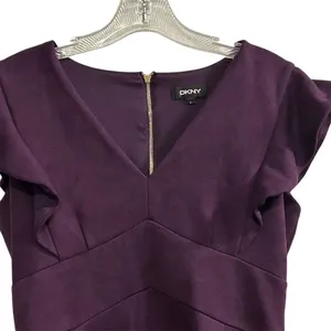 DKNY Women's Purple‎ V-Neck Ruffled Cap-Sleeve Sheath Dress Size 4 thumbnail 3