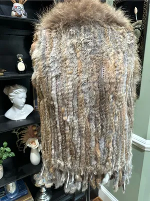Real Rabbit Fur Vest – Brown Beige Natural Fur – Size M thumbnail 13