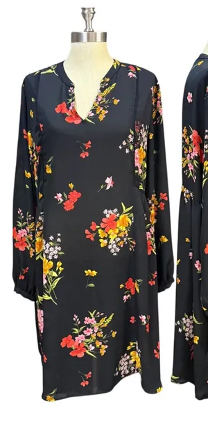 Old Navy L Floral Balloon Sleeve Midi Dress Semi Sheer Black Babydoll Cottage thumbnail 1